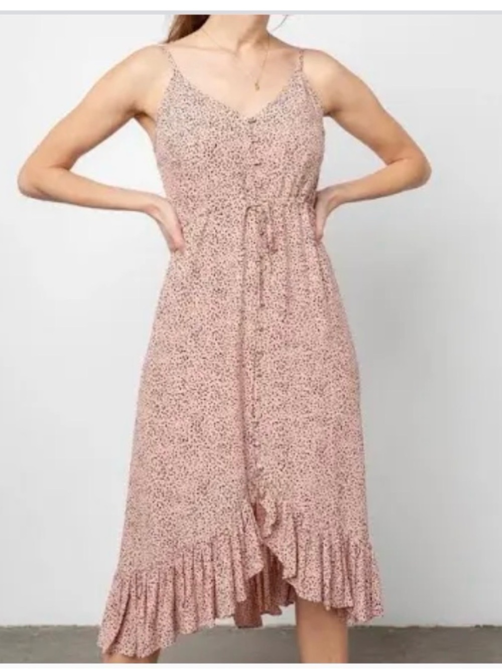 Rails spotted rose Frida tan-black spaghetti strap ruffle hem contemporary dress